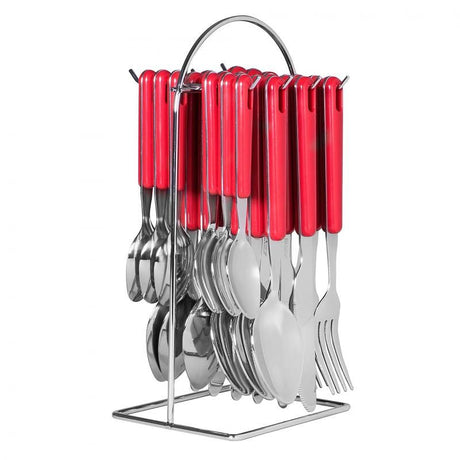 Avanti Hanging Cutlery in vibrant red, featuring durable stainless steel and a space-saving design for elegant dining.