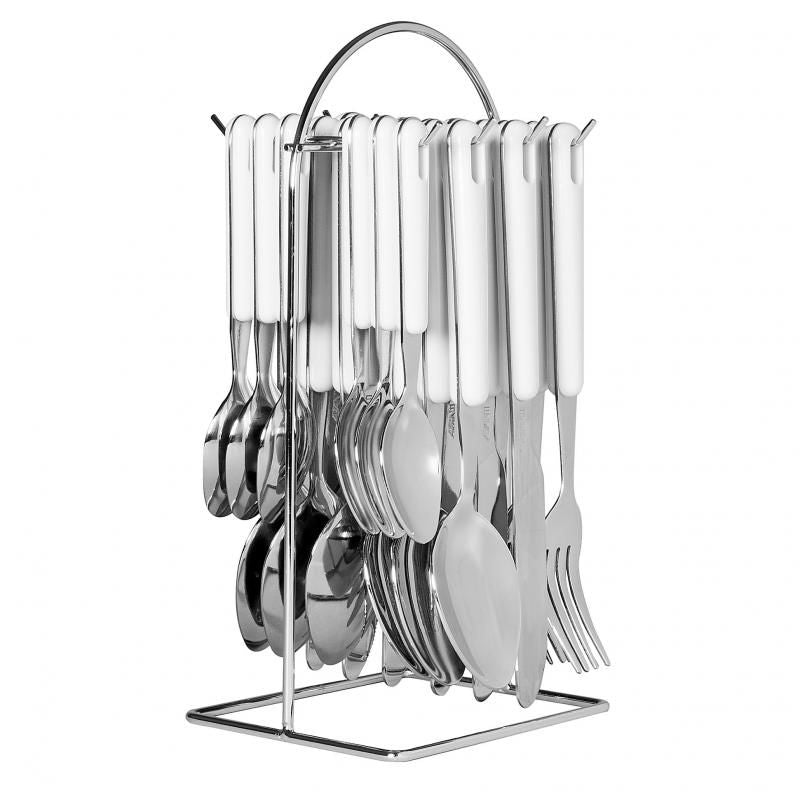 Avanti Hanging Cutlery set in white, featuring elegant stainless steel utensils for organized, space-saving kitchen use.