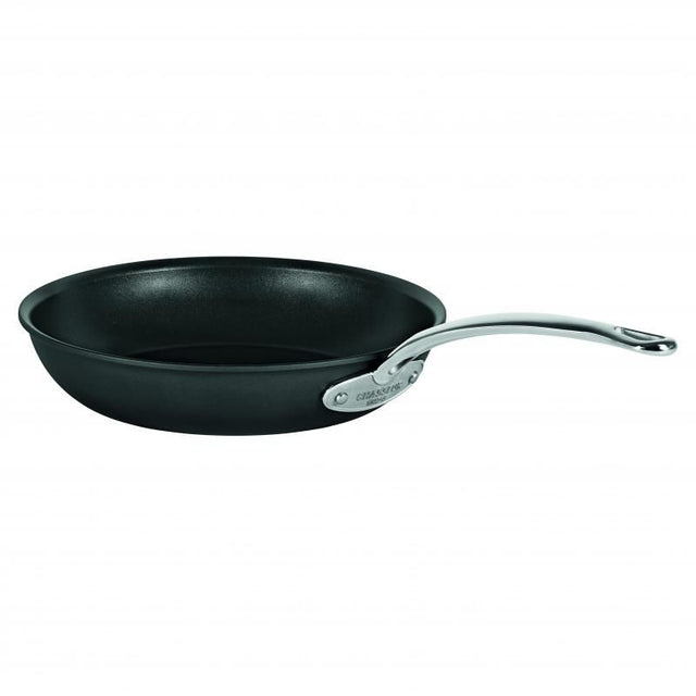 Chasseur Hard Anodised 26cm Fry Pan with non-stick surface, stainless steel handles, lightweight, and oven-safe to 260°C.