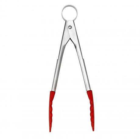 Red Cuisipro Mini Tongs 18cm for precision cooking, featuring durable stainless steel, silicone grip, and easy locking mechanism.