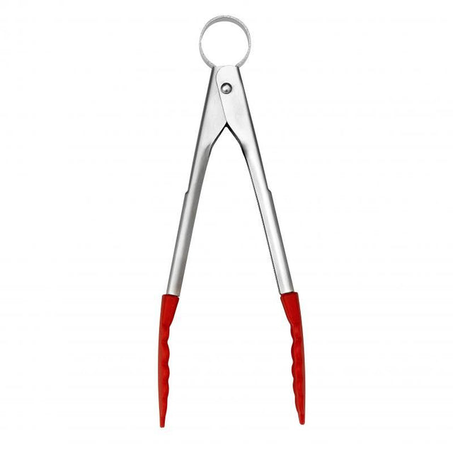 Red Cuisipro Mini Tongs 18cm for precision cooking, featuring durable stainless steel, silicone grip, and easy locking mechanism.