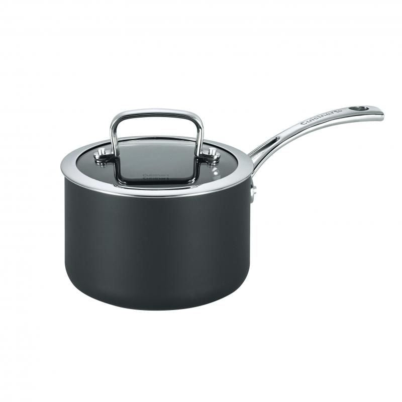 Cuisinart 16cm saucepan with non-stick coating, ergonomic handles, and induction-compatible base for efficient cooking.