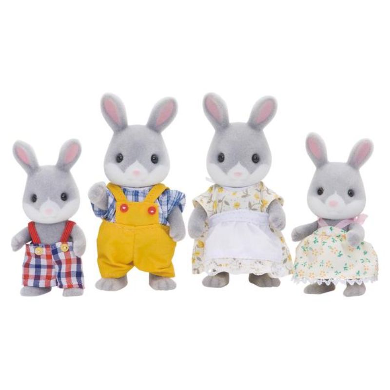 Cottontail Rabbit Family set featuring four movable figures in detailed outfits, perfect for imaginative play and family adventures.