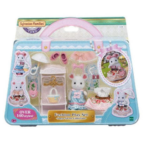 Sylvanian Families Sugar Sweet Collection playset featuring Stephanie Marshmallow with vibrant outfits and accessories for imaginative play.