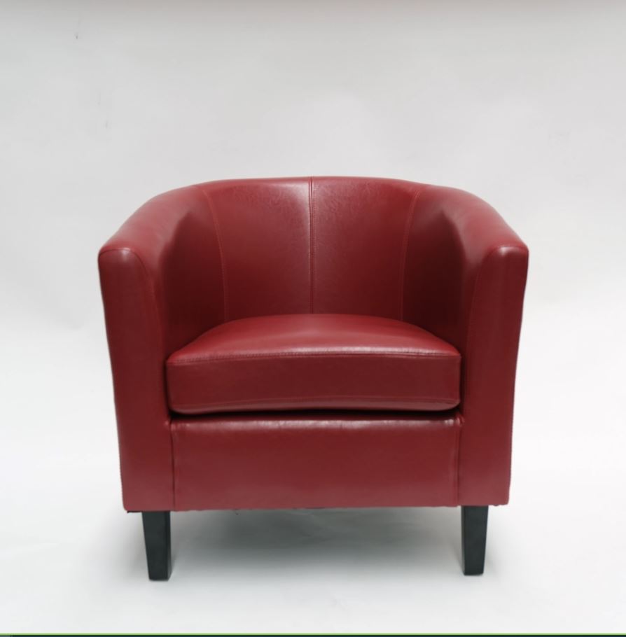 Dark red Makers PU Tub Chair featuring a modern design, durable leatherette, and removable cushion cover for easy maintenance.