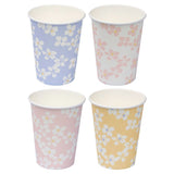 Charming 9oz 'Hello Spring' paper cups with floral patterns in pastel colors, perfect for vibrant gatherings and eco-friendly celebrations.