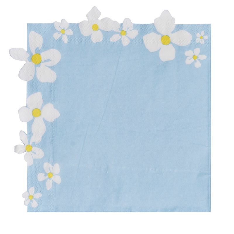 Pastel blue floral edge napkins, 16cm, eco-friendly, perfect for spring gatherings and celebrations.