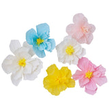 Colorful tissue flower set featuring six vibrant blooms for Spring decor and celebrations, eco-friendly and easy to hang.