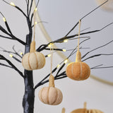 Handmade felt pumpkin decorations in Pumpkin Spice for Halloween, featuring a twine loop, eco-friendly materials, and vibrant colors.