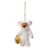 Adorable felt Mummy Bear decoration for Halloween, handcrafted in Nepal with a twine loop for hanging.