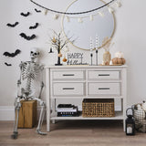 Whimsical pumpkin spice felt skeleton bear hanging decoration, handcrafted in Nepal, perfect for Halloween trees.