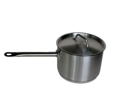 Stainless steel 4.4L saucepan with cover, 20cm diameter, durable design for even cooking and easy cleanup.