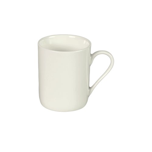 Elegant white ceramic desktop mug from BIA, 12oz capacity, stylish design for coffee or tea, dishwasher and microwave safe.