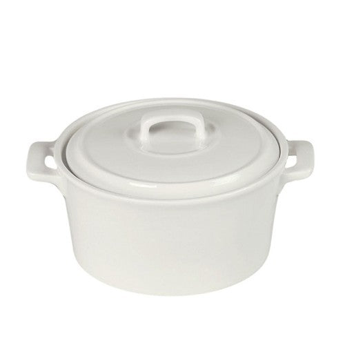 Elegant 1.2L porcelain casserole with 174mm diameter, perfect for baking and serving casseroles, microwave safe, classic white.