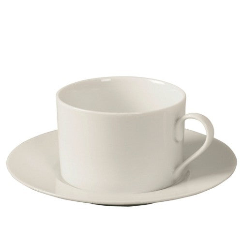 White Cube cup and saucer set, modern stoneware design for 240ml coffee or tea, enhancing any dining experience.