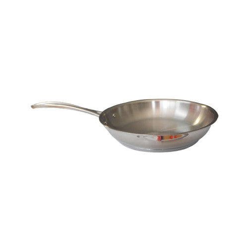 Stainless steel 26cm frypan with a satin and mirror finish, ergonomic handle, and even heat distribution for versatile cooking.