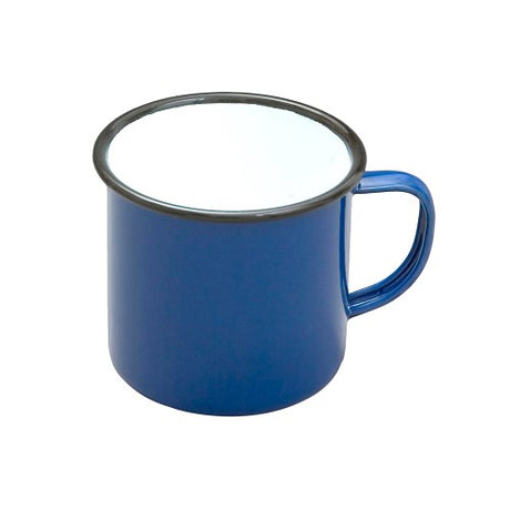 Blue Falcon enamel mug, 9cm diameter, 568ml, durable and stylish, perfect for hot beverages, with iconic design since the 1920s.