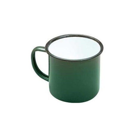 Green Falcon Enamel Mug, 9cm, 568ml, features durable steel, classic design, dishwasher and oven safe, perfect for drinks.