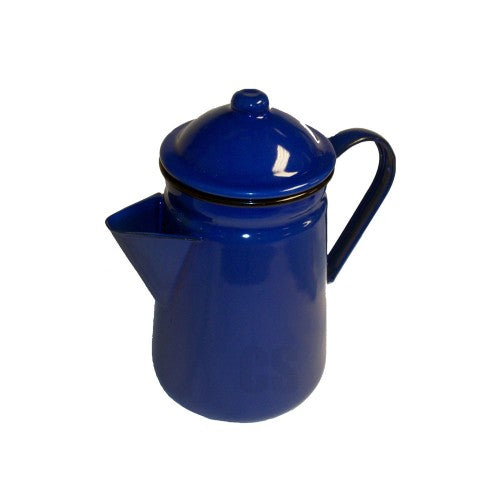 Vibrant blue Falcon Coffee Pot enamelware, 1.3L, durable, stylish, perfect for brewing coffee or tea since the 1920s.