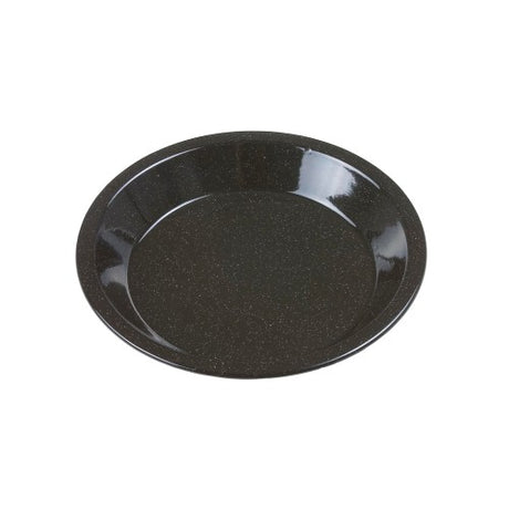 Black speckled enamel pie dish, 25cm diameter, perfect for savory pies and quiches, combining tradition and modern style.