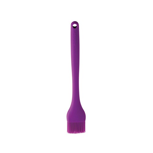 Purple Mastrad Silicone Brush, 26cm long, flexible, heat-resistant, ideal for basting and easy to clean.