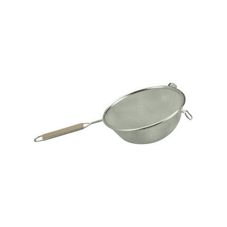 Medium Tin Mesh Strainer with wood handle, 120mm diameter, perfect for sifting and draining in the kitchen.