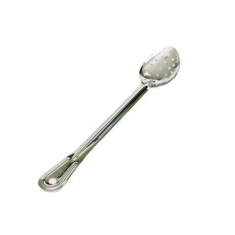 38cm stainless steel perforated basting spoon with ergonomic handle, ideal for straining soups and sauces effortlessly.