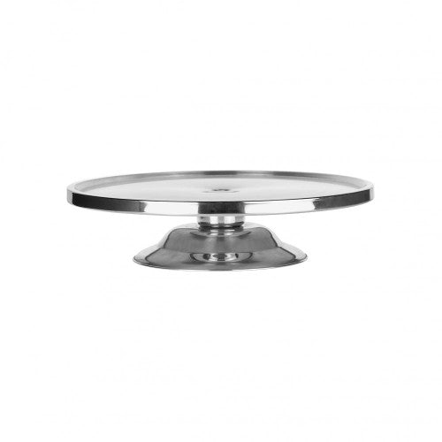 Elegant 30cm stainless steel cake stand, 7.5cm high, perfect for showcasing multi-tiered cakes and pastries at any event.