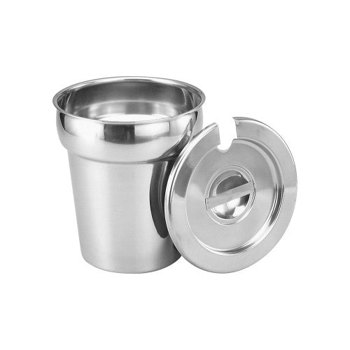 Stainless steel 4LTR steam can for keeping food hot, with 166mm diameter and 204mm height, perfect for commercial kitchens.