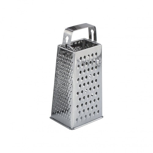 Stainless steel 23cm 4-sided grater with ergonomic handle for effortless grating of cheese, vegetables, and fruits.