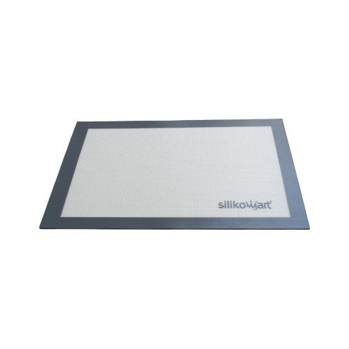 White silicone baking sheet 595x395mm, non-stick surface, ideal for baking cookies and roasting vegetables effortlessly.