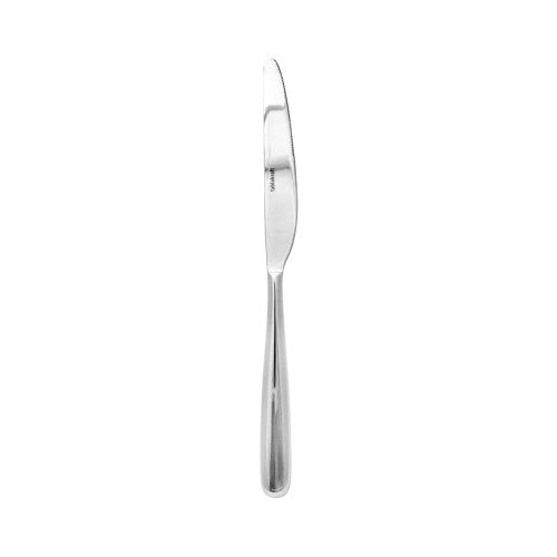 Elegant Aero Dawn Table Knife Set of 12, crafted from polished 18/10 stainless steel, featuring sleek design and perfect balance.