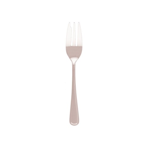 Set of 12 Melrose cake forks, 140mm, stainless steel with mirror finish and subtle handle reeding for elegant dessert serving.