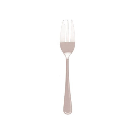 Set of 12 Melrose cake forks, 140mm, stainless steel with mirror finish and subtle handle reeding for elegant dessert serving.