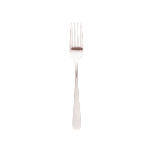 Set of 12 Luxor dessert forks in 18/0 stainless steel with a sleek mirror finish, perfect for elegant dining experiences.