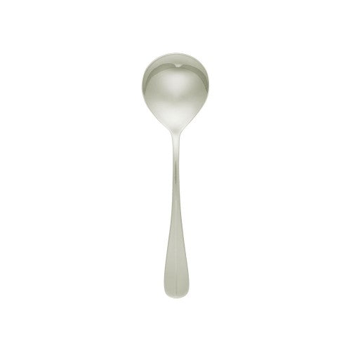 Bogart Soup Spoon Set of 12 in elegant 18/10 stainless steel, perfect for soups, desserts, and stylish dining occasions.