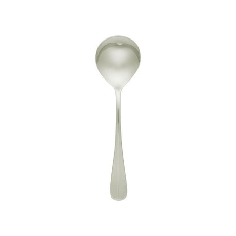 Bogart Soup Spoon Set of 12 in elegant 18/10 stainless steel, perfect for soups, desserts, and stylish dining occasions.