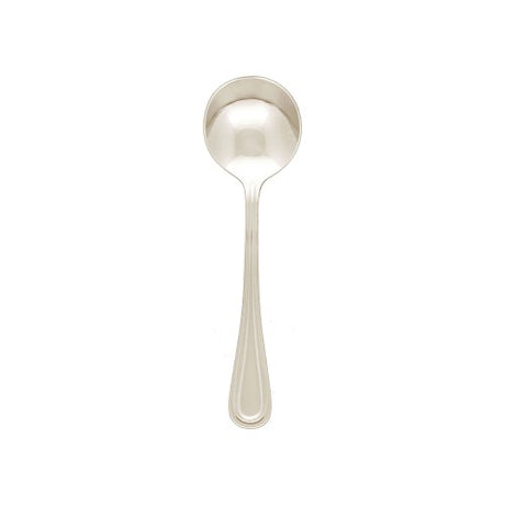 Set of 12 elegant Oxford soup spoons in 18/10 stainless steel, featuring deep bowls and a classic French design.
