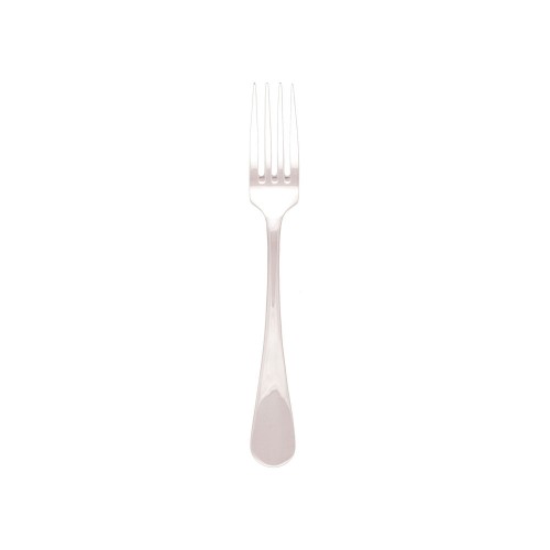 Set of 12 Gable dessert forks in 18/10 stainless steel with elegant teardrop handles and mirror finish, perfect for desserts.