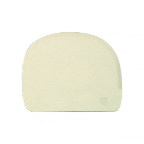 Round dough scraper measuring 115x95mm, designed for efficient handling, scraping, and cutting of dough.