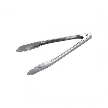 Stainless steel 30cm utility tong for easy flipping and serving, designed for intensive kitchen use.