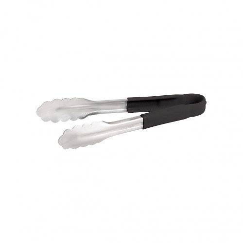 Stainless steel 30cm black tongs for cooking and serving, featuring an ergonomic grip and modern design.