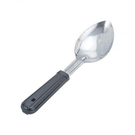 High-quality 28cm stainless steel basting spoon with ergonomic handle, ideal for cooking and serving dishes.