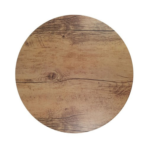 Round oak effect melamine platter, 310mm, perfect for serving dishes with rustic charm and durable elegance.