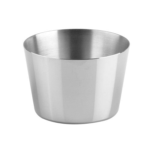 Stainless steel pudding mould, 85mm diameter and 55mm height, ideal for elegant desserts and easy cleaning.