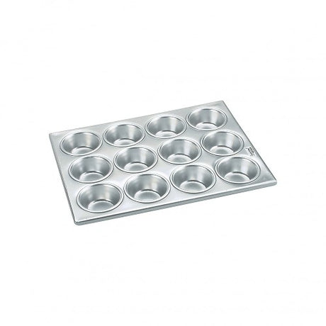 12-cup Chef Inox Muffin Pan made of premier aluminum, featuring a non-stick surface for easy baking and cleanup.