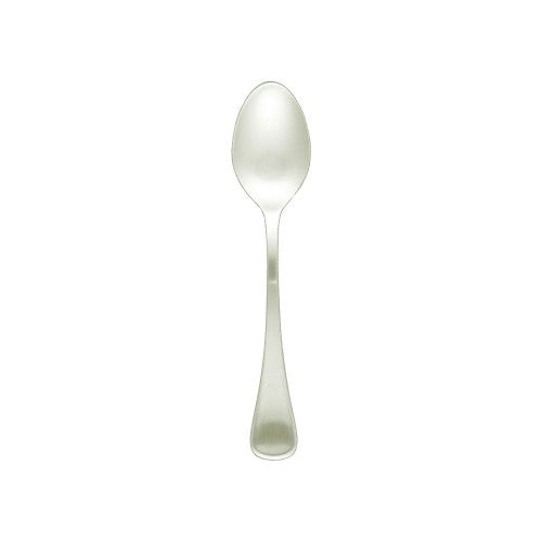 Set of 12 elegant dessert spoons in high-quality stainless steel, featuring a polished mirror finish and satin handle for style.