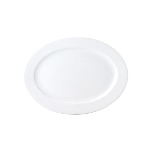 Elegant 20cm Royal Porcelain Oval Platter, Chelsea Rim design, perfect for serving appetizers and desserts with style.