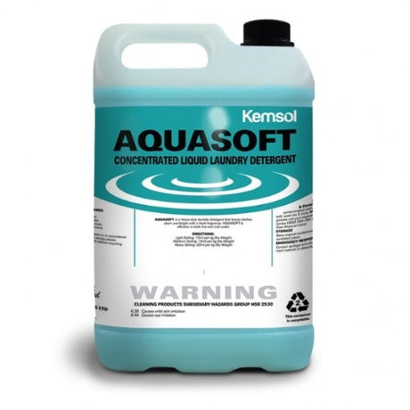 Turquoise liquid laundry detergent in a 5L bottle, designed for tough stains and fresh fragrance in all washing machines.