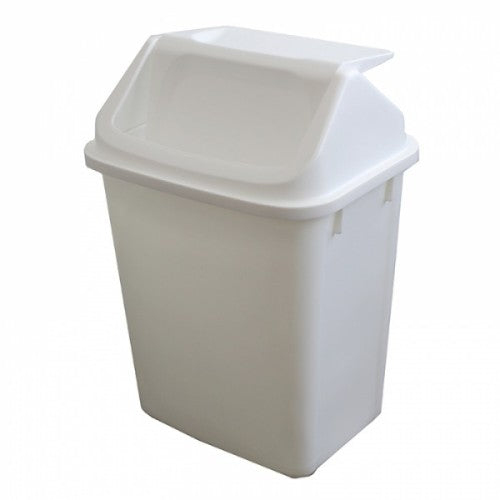 38L rectangular white swing top bin made of durable PP plastic, ideal for kitchen scraps and recycling with easy access lid.